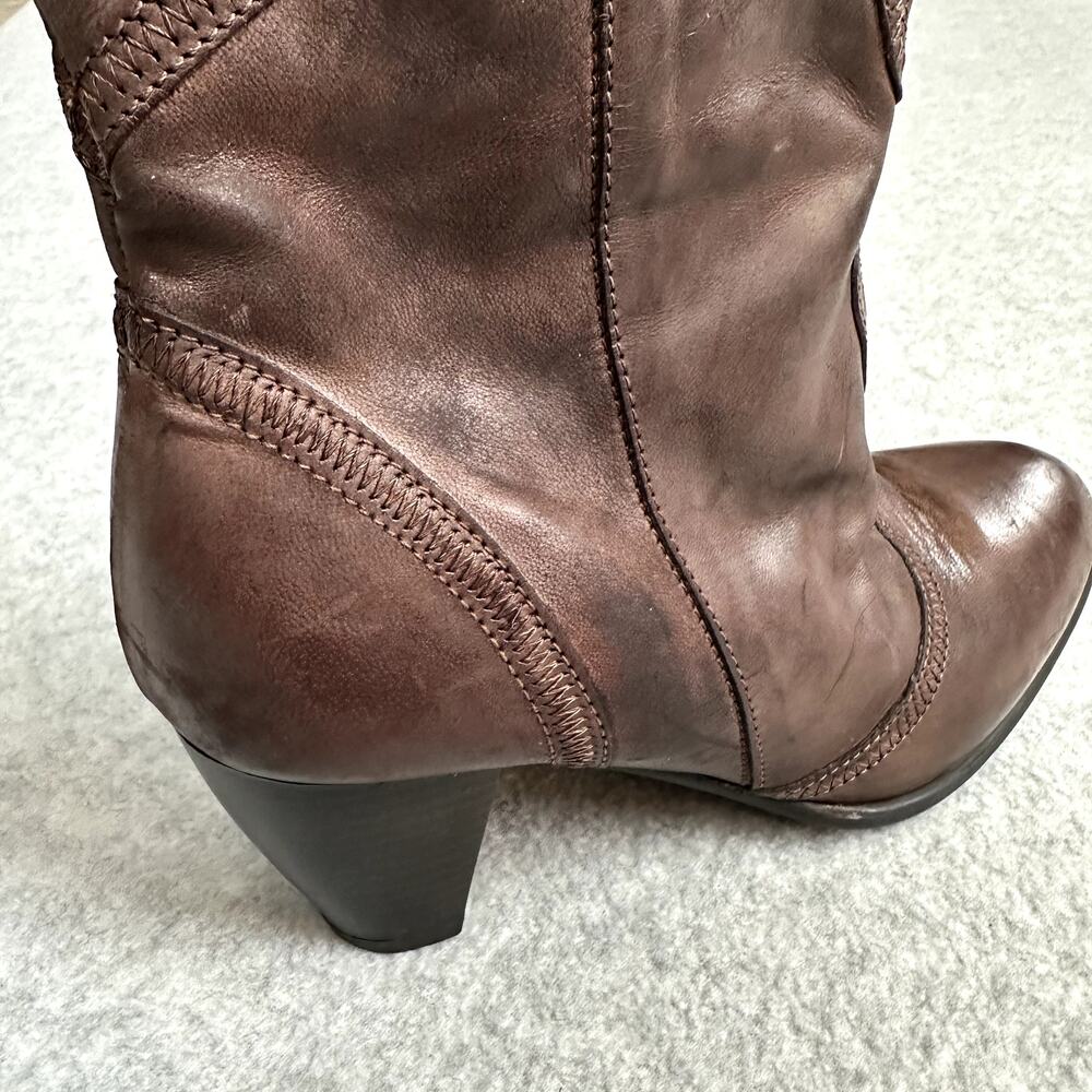 Sesto Meucci Italian Leather Ankle Boot Size 8 Western Bootie Brown Block Heel - Picture 9 of 12
